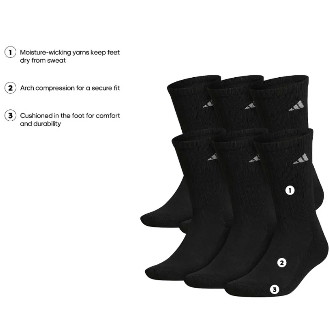 Adidas Athletic Cushioned 6-Pack  Crew Socks Black/ Aluminum 2 (Men's)