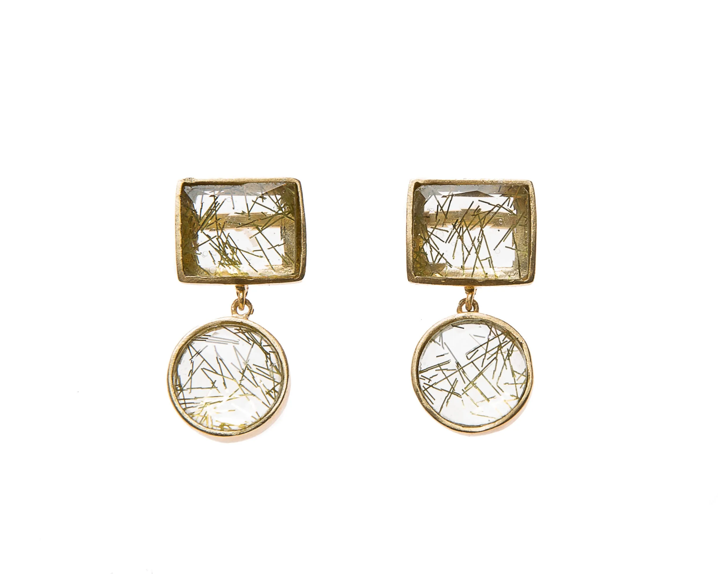 Anya Earrings (Square & Round Black Quartz)