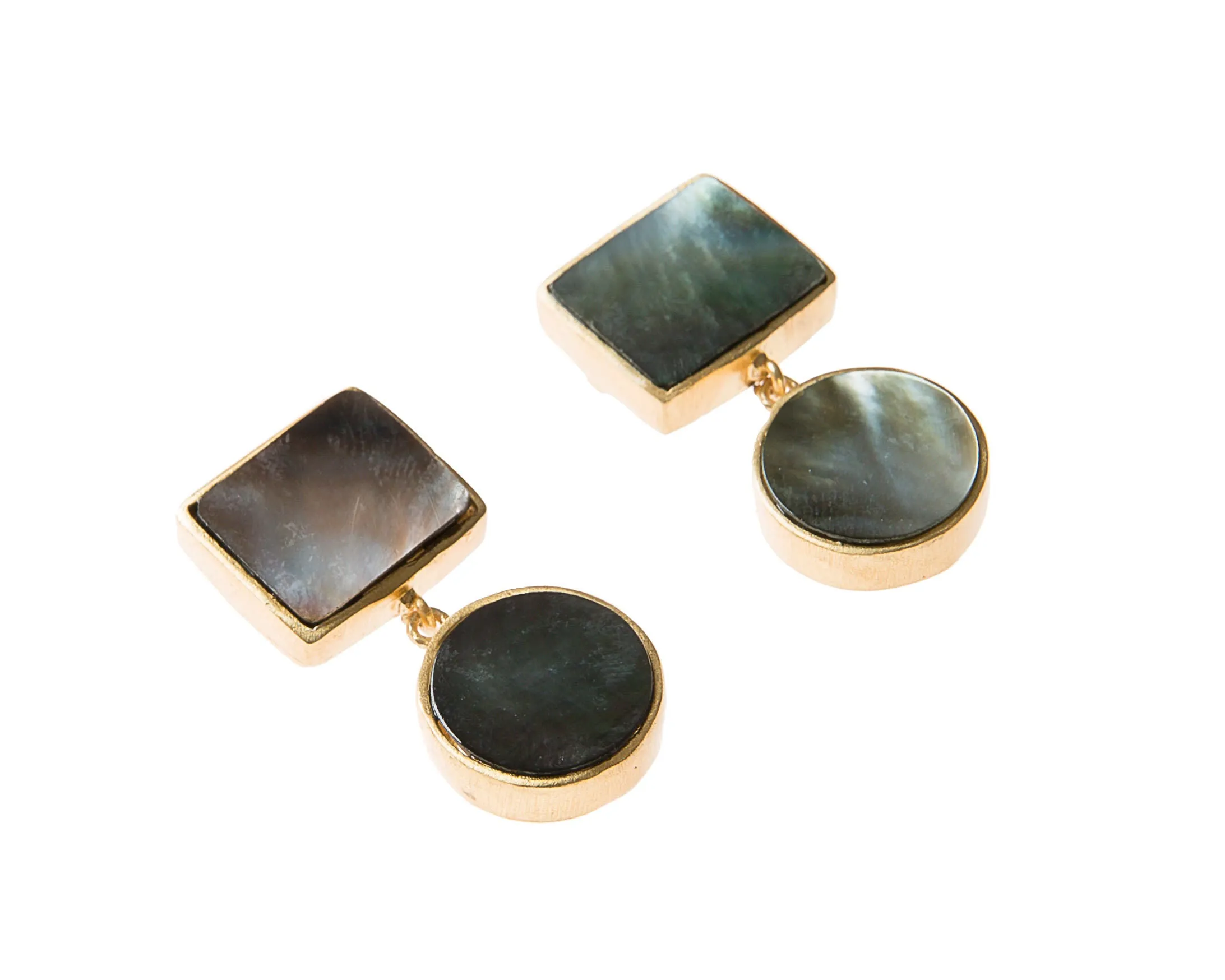 Anya Earrings (Square & Round Slate Mother-Of-Pearl)