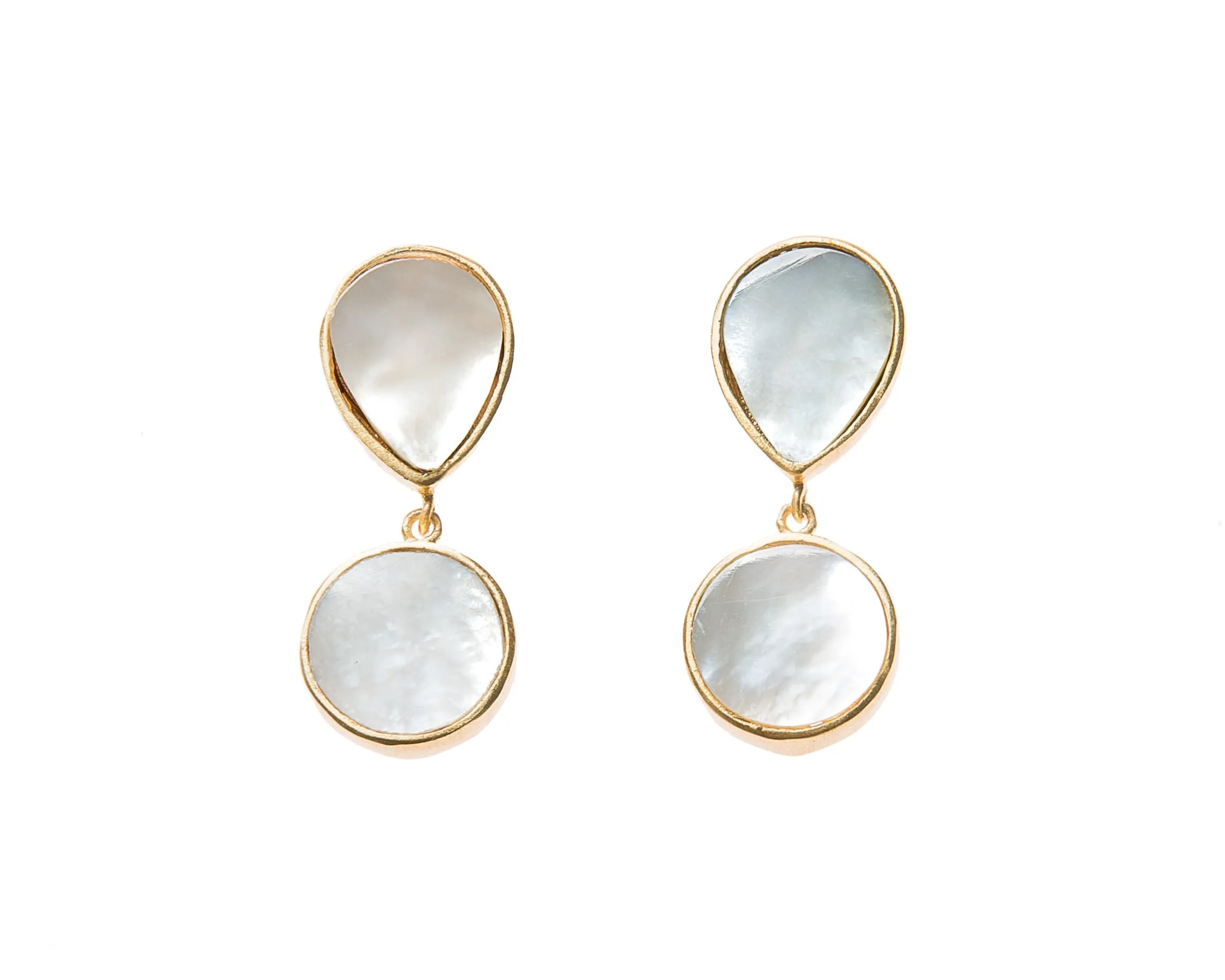 Anya Earrings (Teardrop & Round White Mother-Of-Pearl)