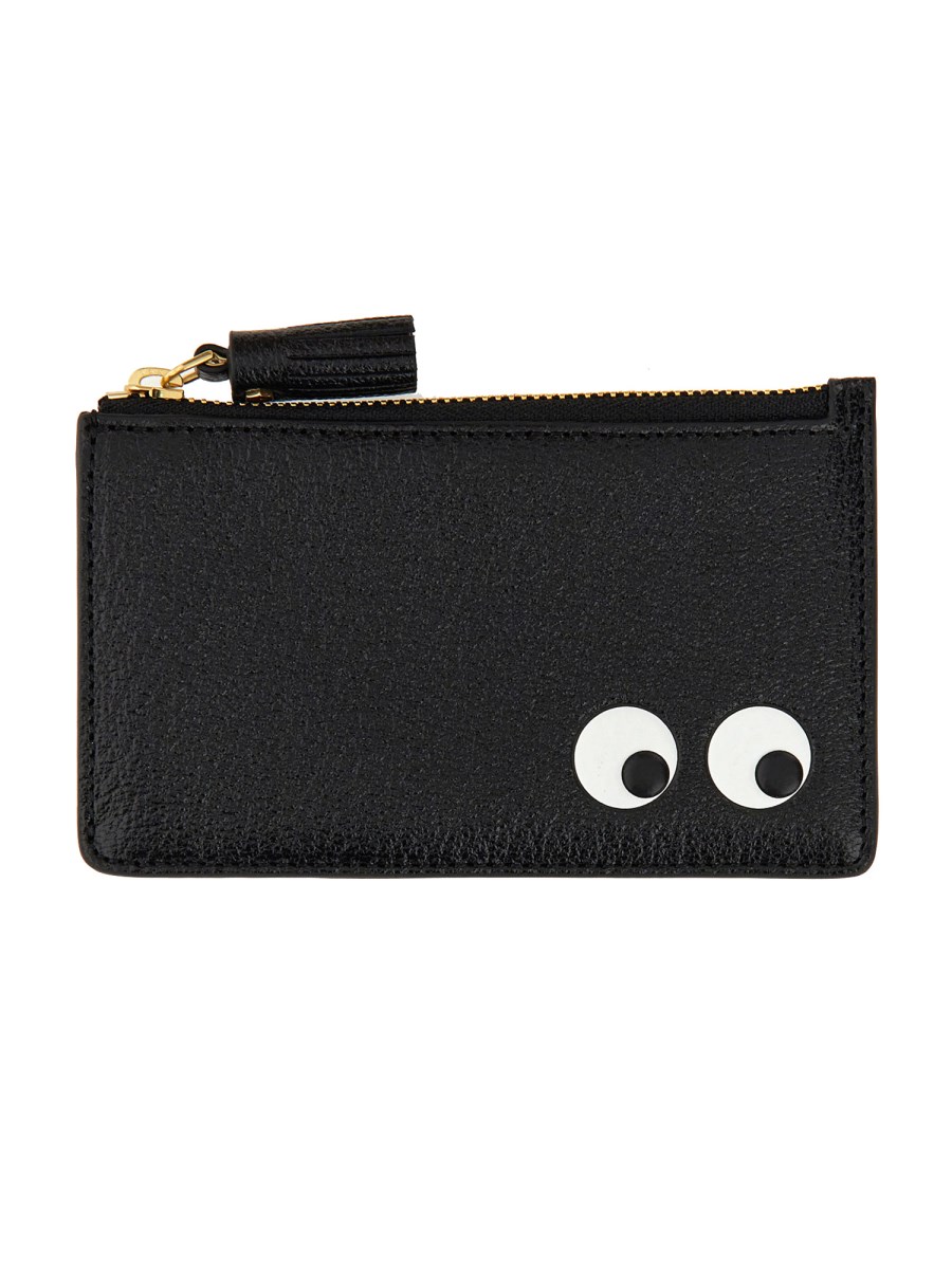 ANYA HINDMARCH    EYES CARD CASE IN GRAINED LEATHER WITH ZIPPER