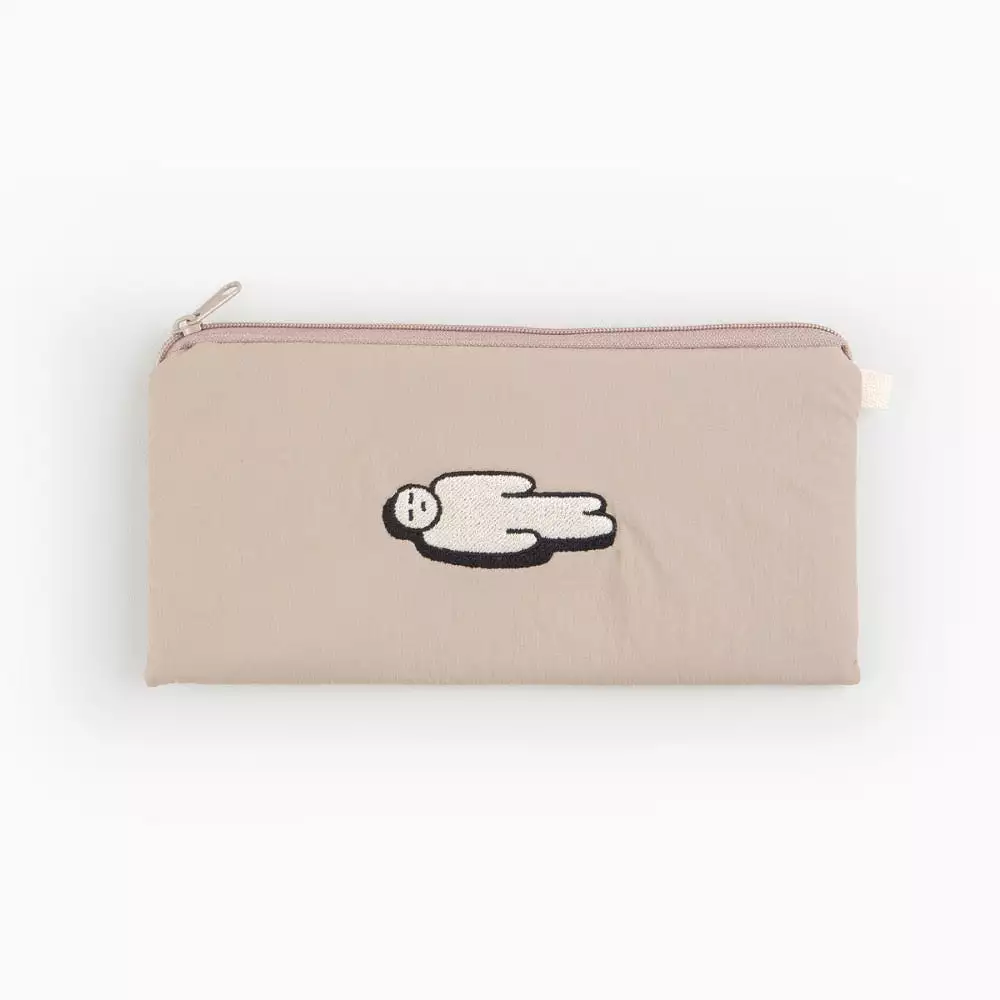 Beige Burnout Character Slim Pencil Cases Embroidery Lightweight Pouch Stationery School Office