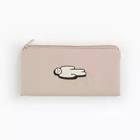 Beige Burnout Character Slim Pencil Cases Embroidery Lightweight Pouch Stationery School Office