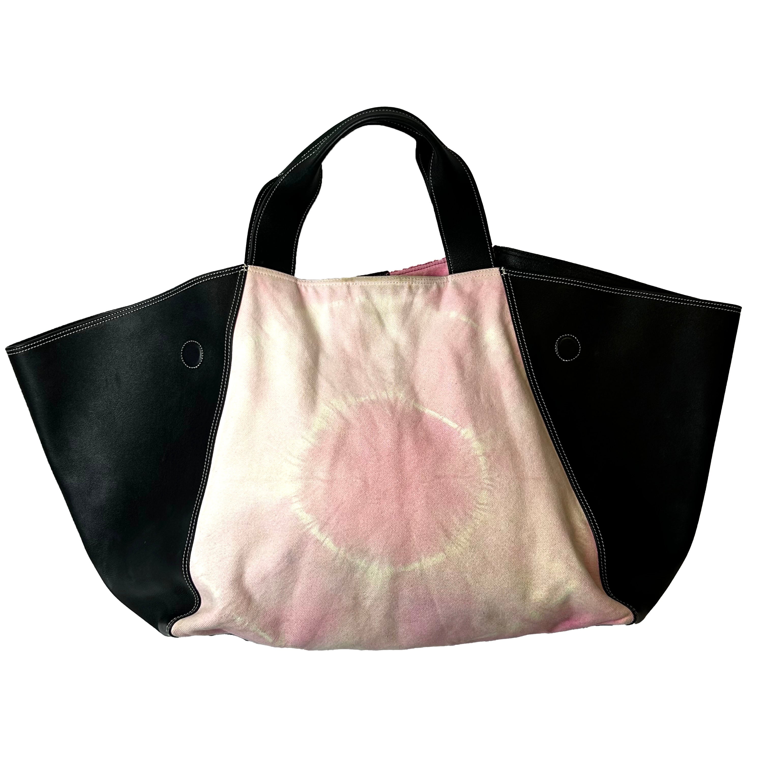 Celine Rare Phoebe Philo Pink Tie Dye and Black Leather Winged Tote Bag