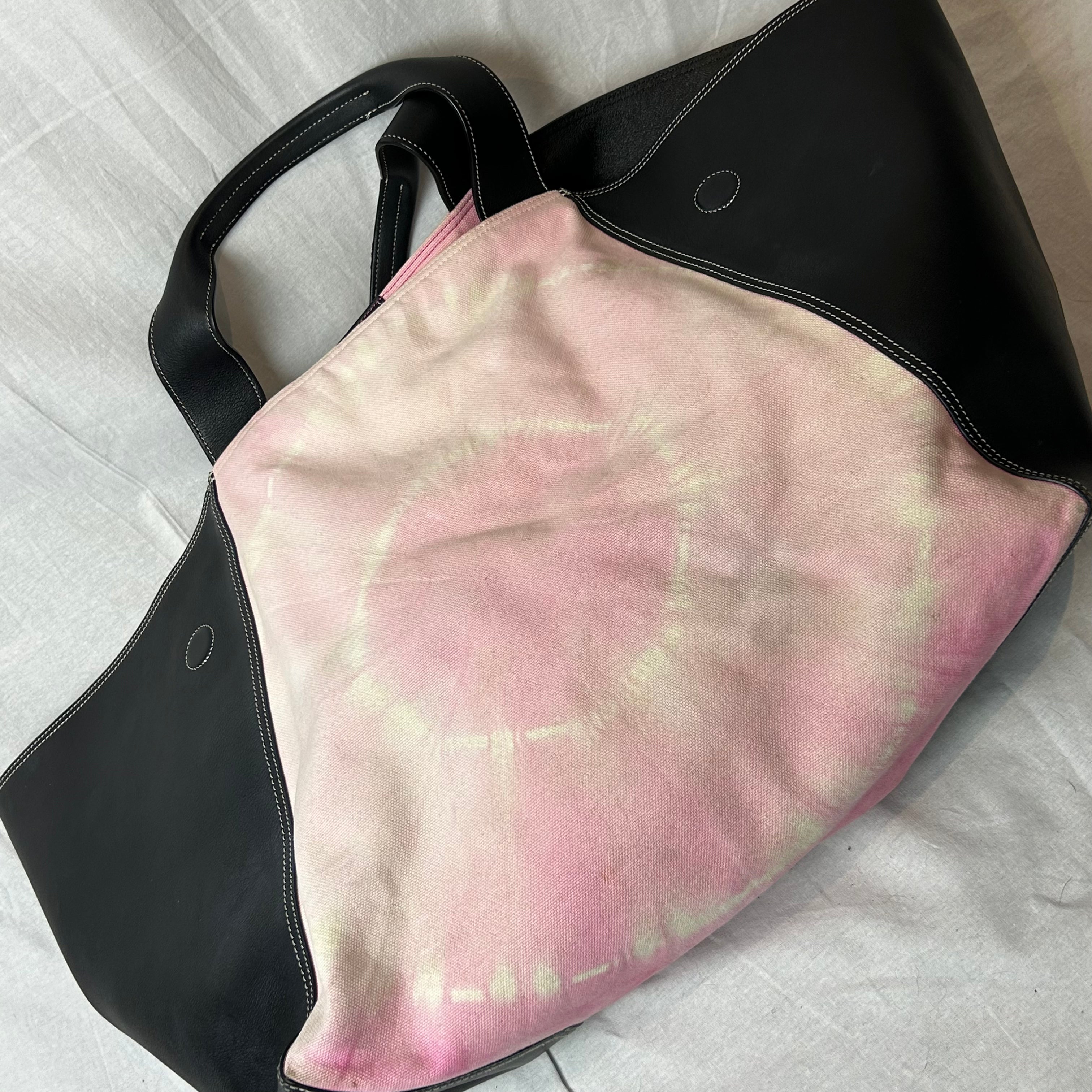 Celine Rare Phoebe Philo Pink Tie Dye and Black Leather Winged Tote Bag