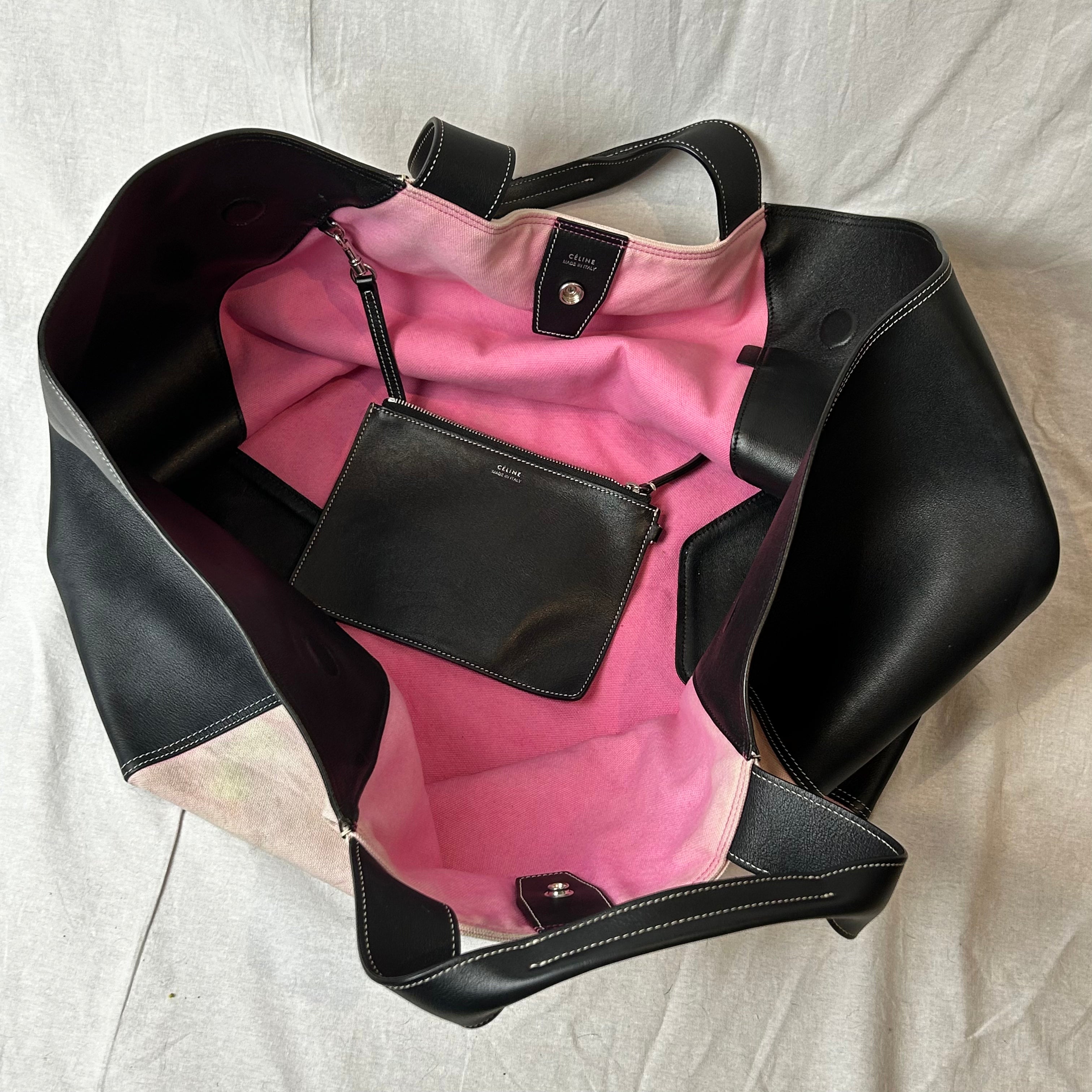 Celine Rare Phoebe Philo Pink Tie Dye and Black Leather Winged Tote Bag