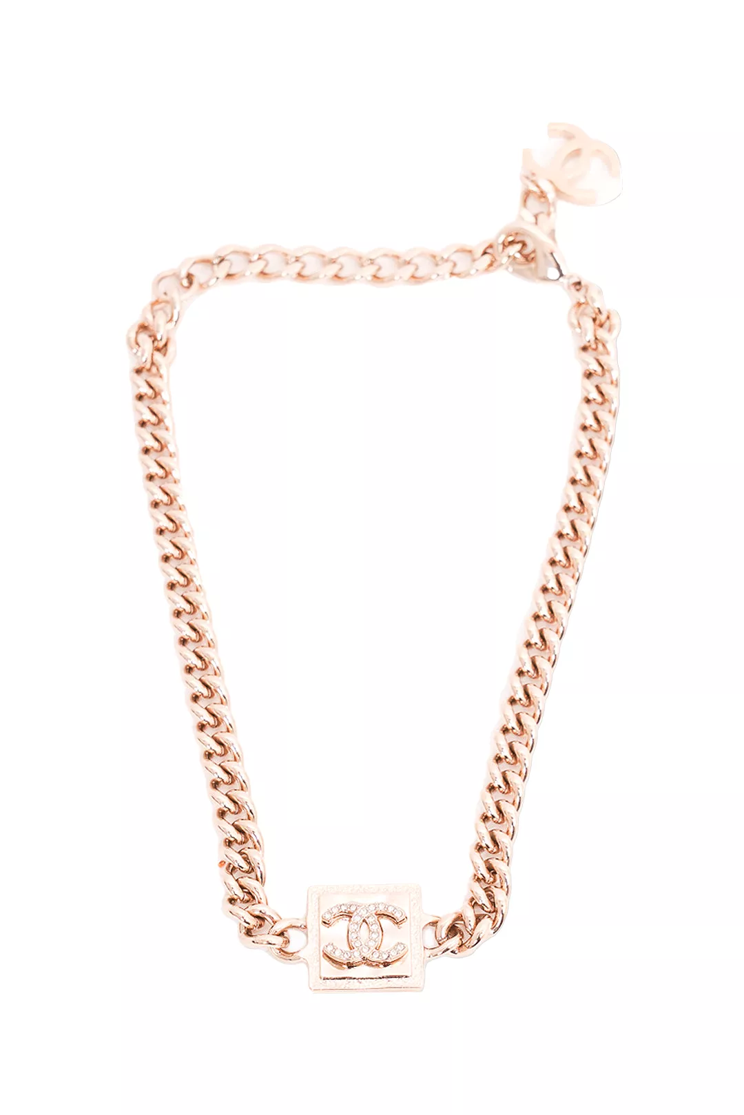 Chanel Gold Square Logo Necklace