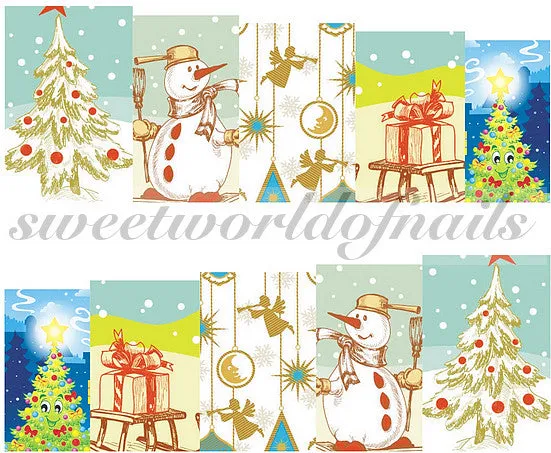 Christmas Nail Art Snowman Water Decals Transfers Wraps