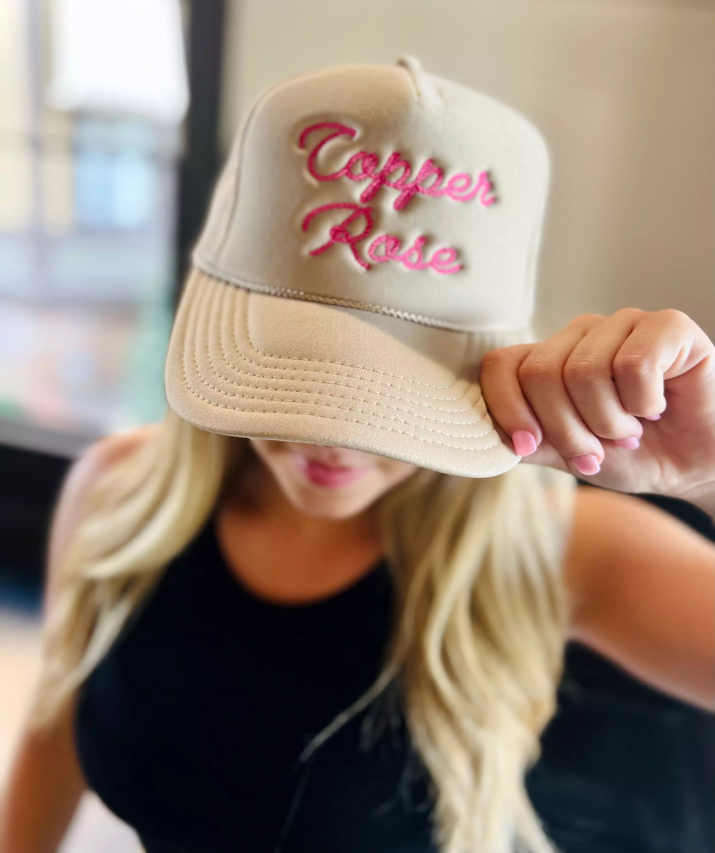 Copper Rose Trucker Hat - Khaki