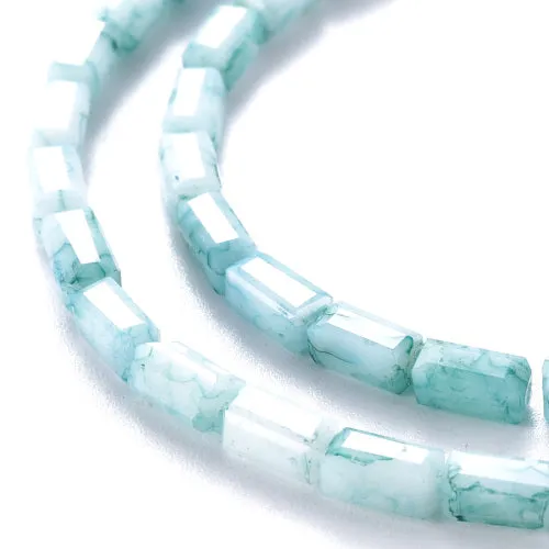 Crackle Glass Beads, Painted, Cuboid, Faceted, Opaque, Pale Turquoise, 6.5x3.5mm