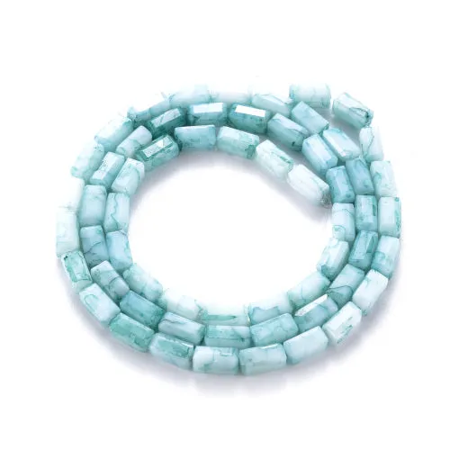 Crackle Glass Beads, Painted, Cuboid, Faceted, Opaque, Pale Turquoise, 6.5x3.5mm