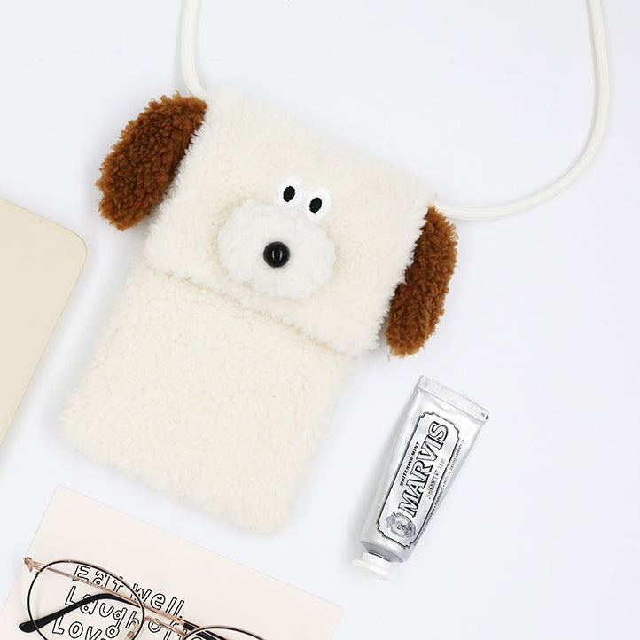 Cute Bunny Puppy Womens Crossbody Faux Shearling Crossbody Bags Girls Mini Small Gifts Animal Characters Adjustable Cellphone Co