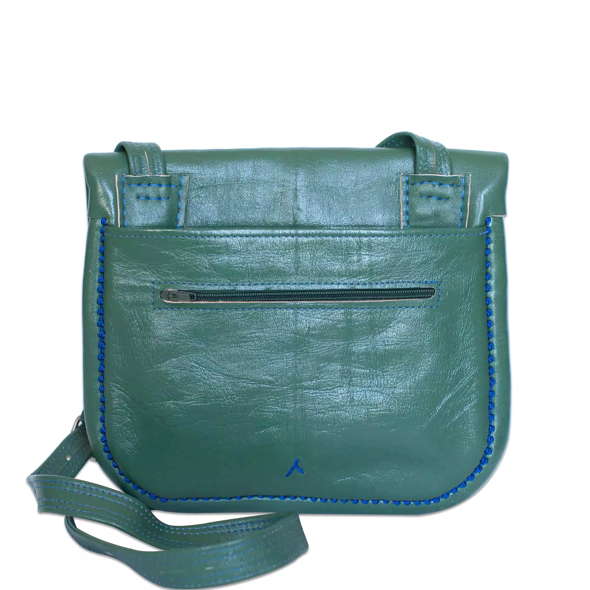 Embroidered Leather Berber Bag in Green, Blue