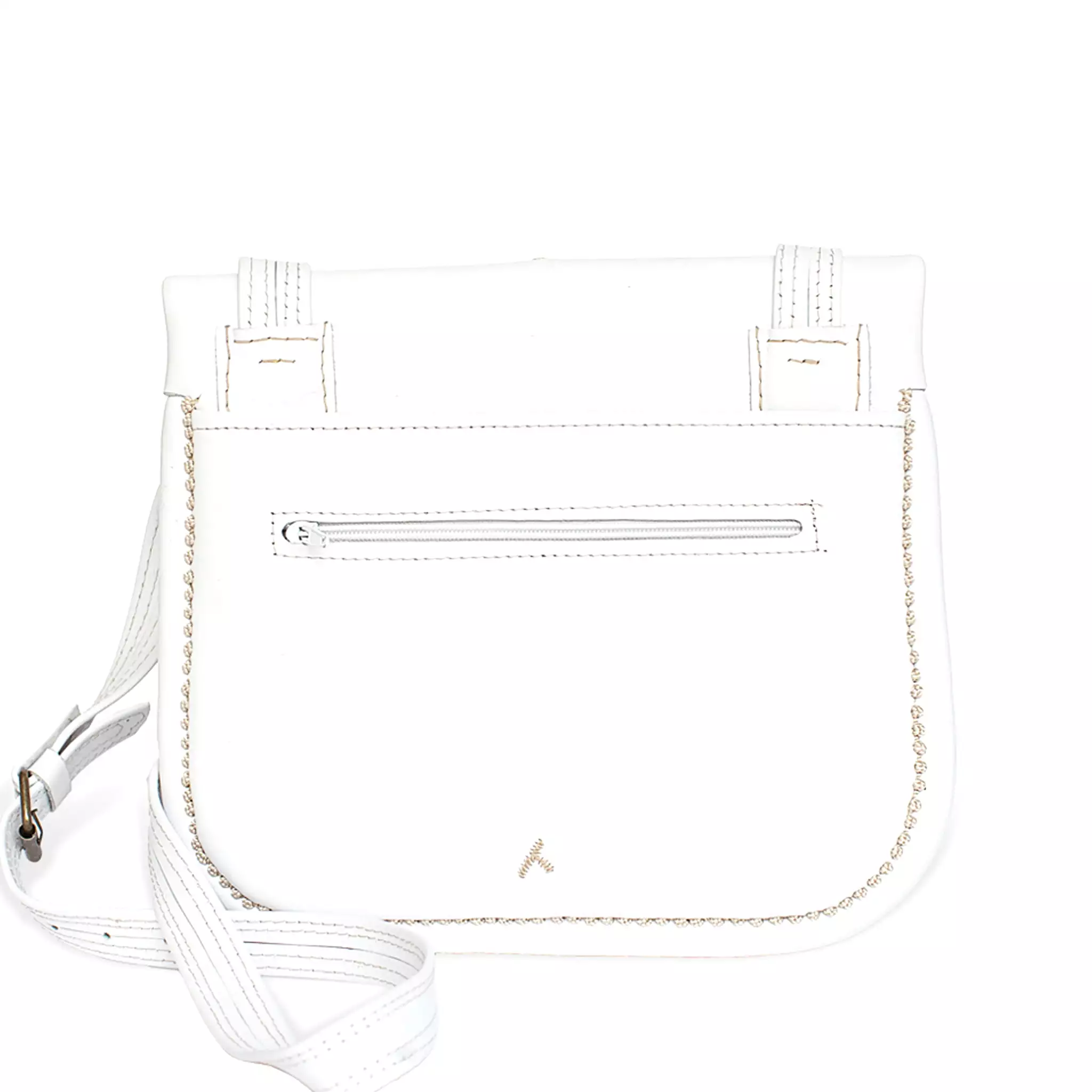 Embroidered Leather Berber Bag in White, Beige