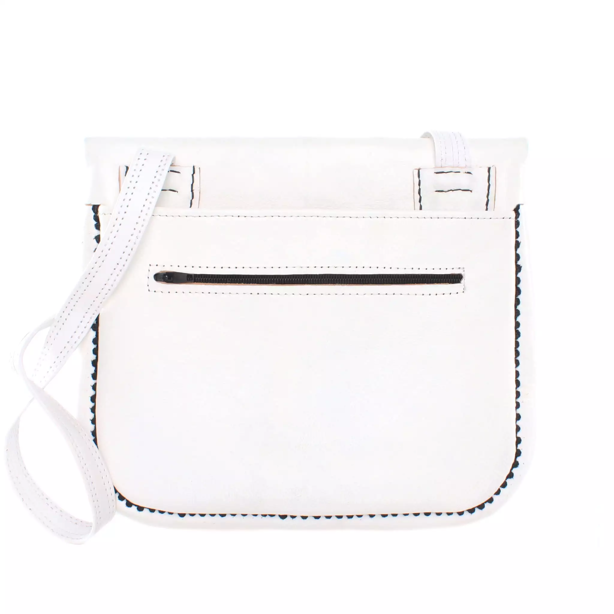 Embroidered Leather Berber Bag in White, Black