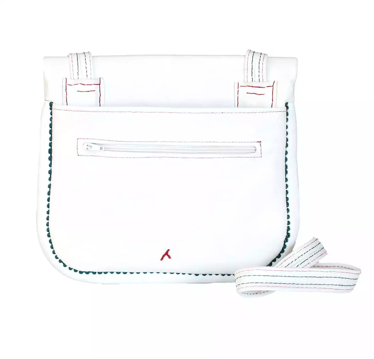 Embroidered Leather Berber Bag in White, Red, Green