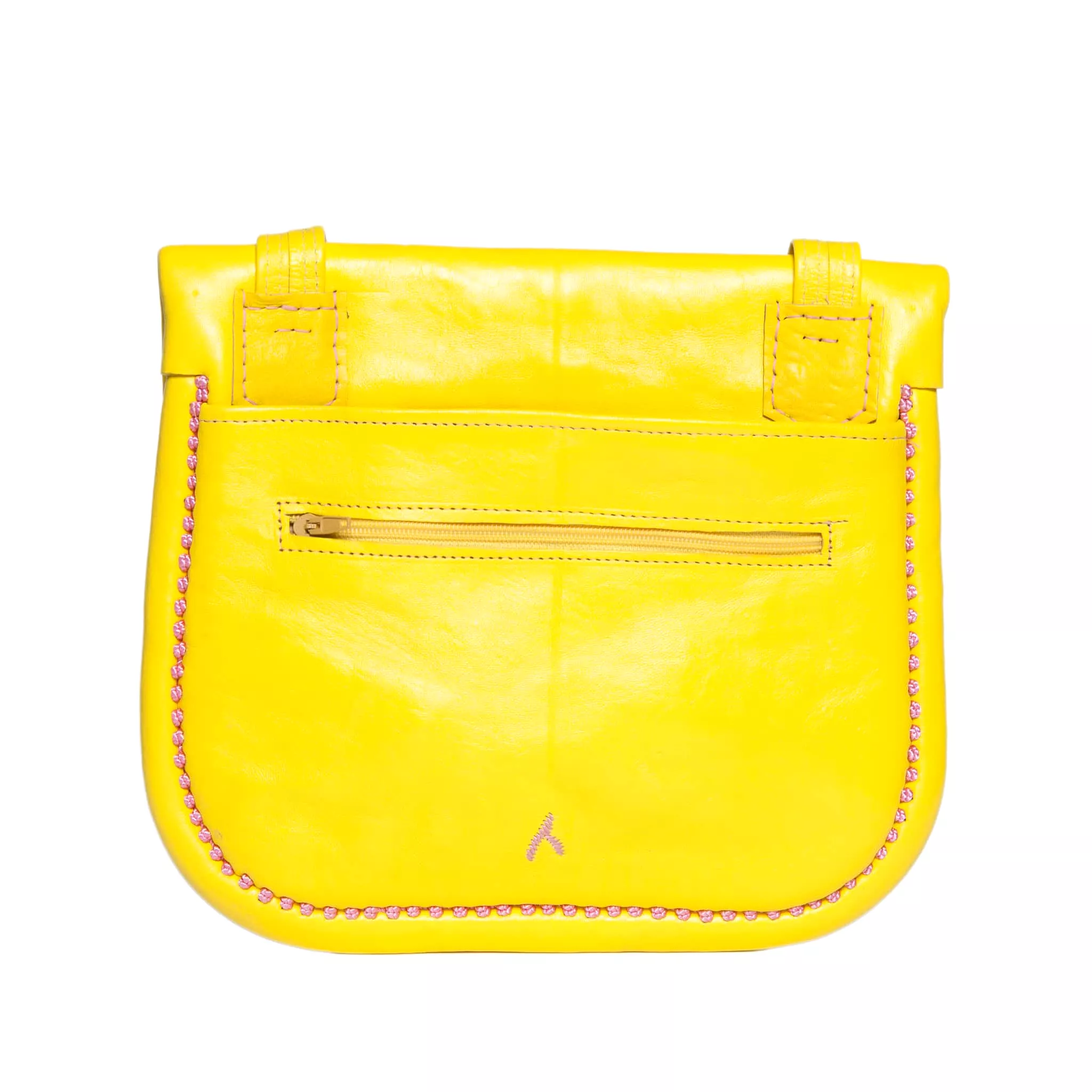 Embroidered Leather Berber Bag in Yellow, Rosé