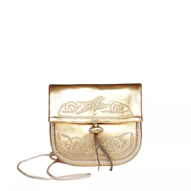 Embroidered Mini Crossbody Bag in Gold