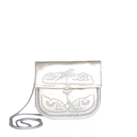 Embroidered Mini Crossbody Bag in Silver