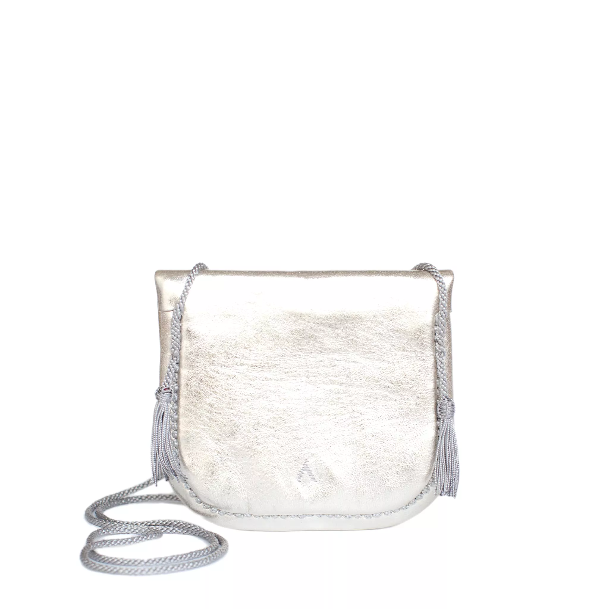 Embroidered Mini Crossbody Bag in Silver