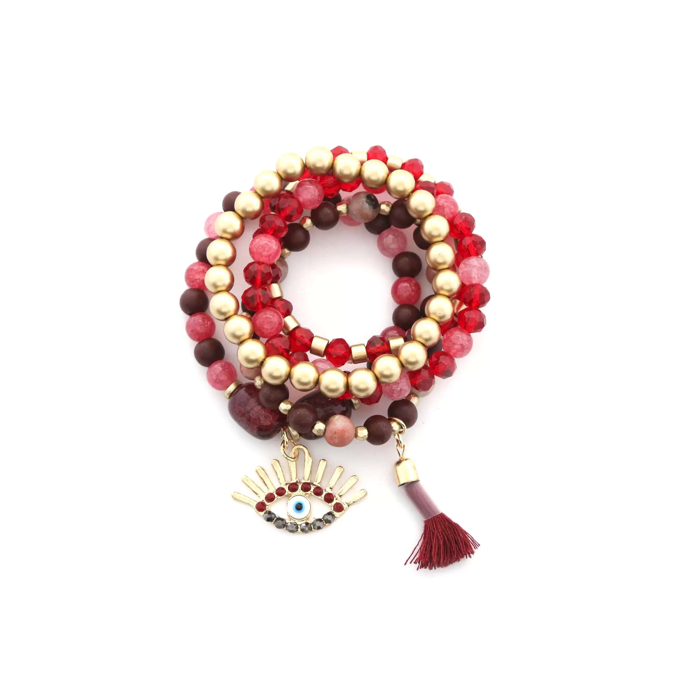 Evil Eye Bead Tassel Bracelet Set