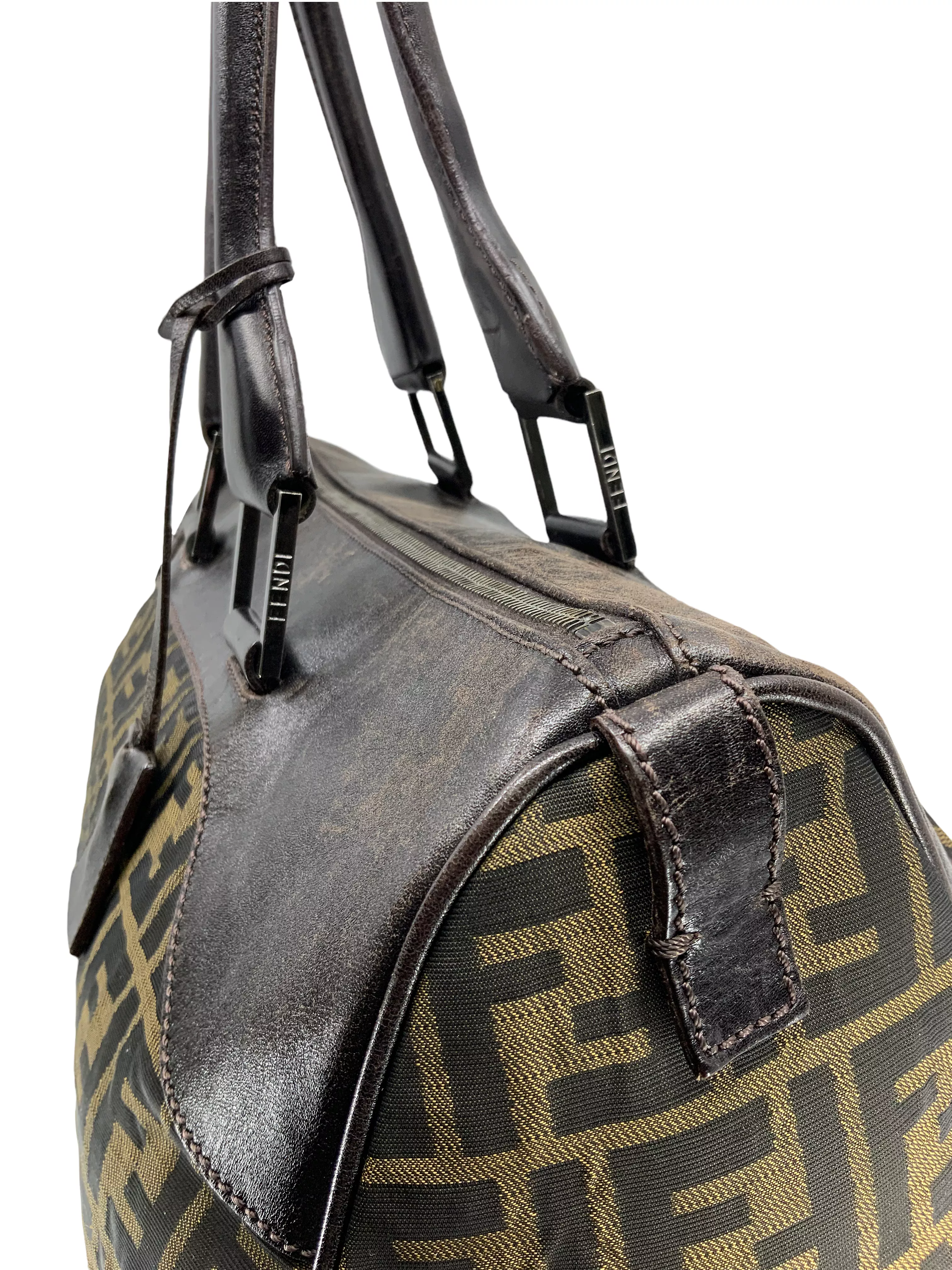 FENDI Zucca Canvas and Leather Small Duffel Bag