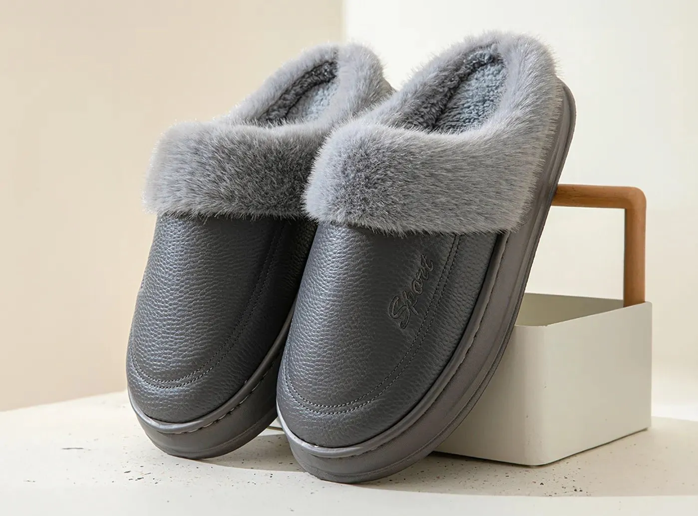 FitVille Men's Waterproof Winter Slippers