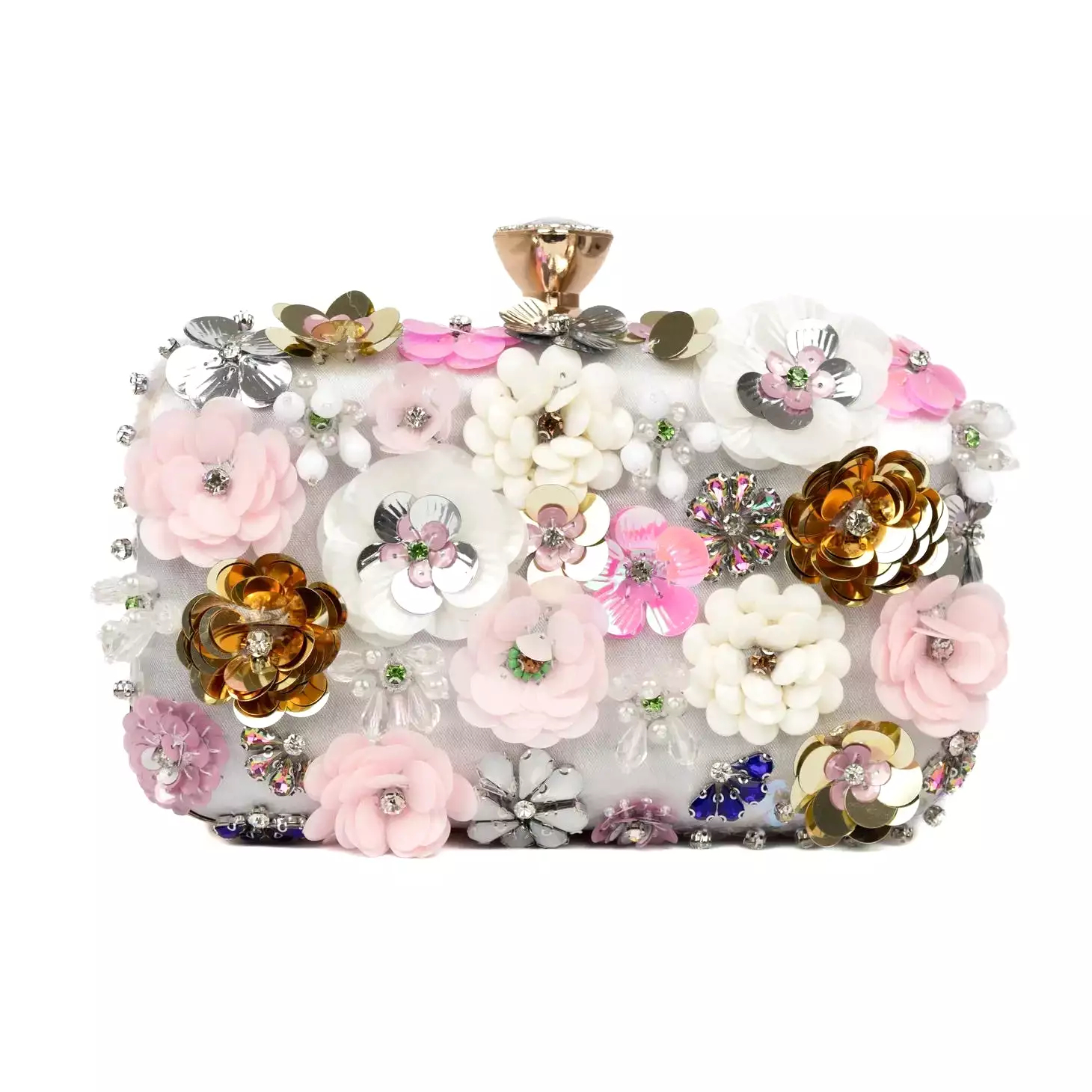 Floral Embellished Evening Bag in Silver