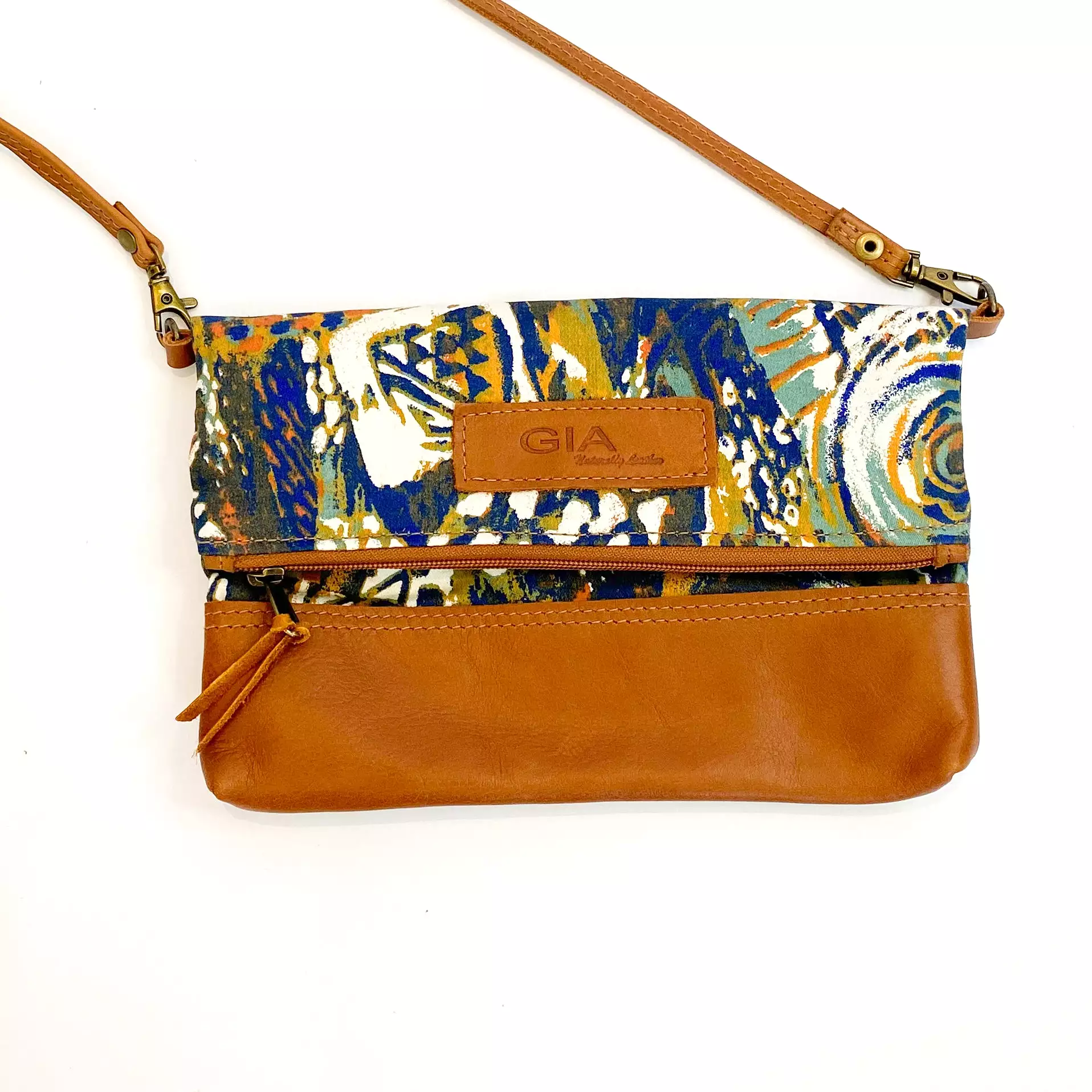 Gia leather multi art foldover bag