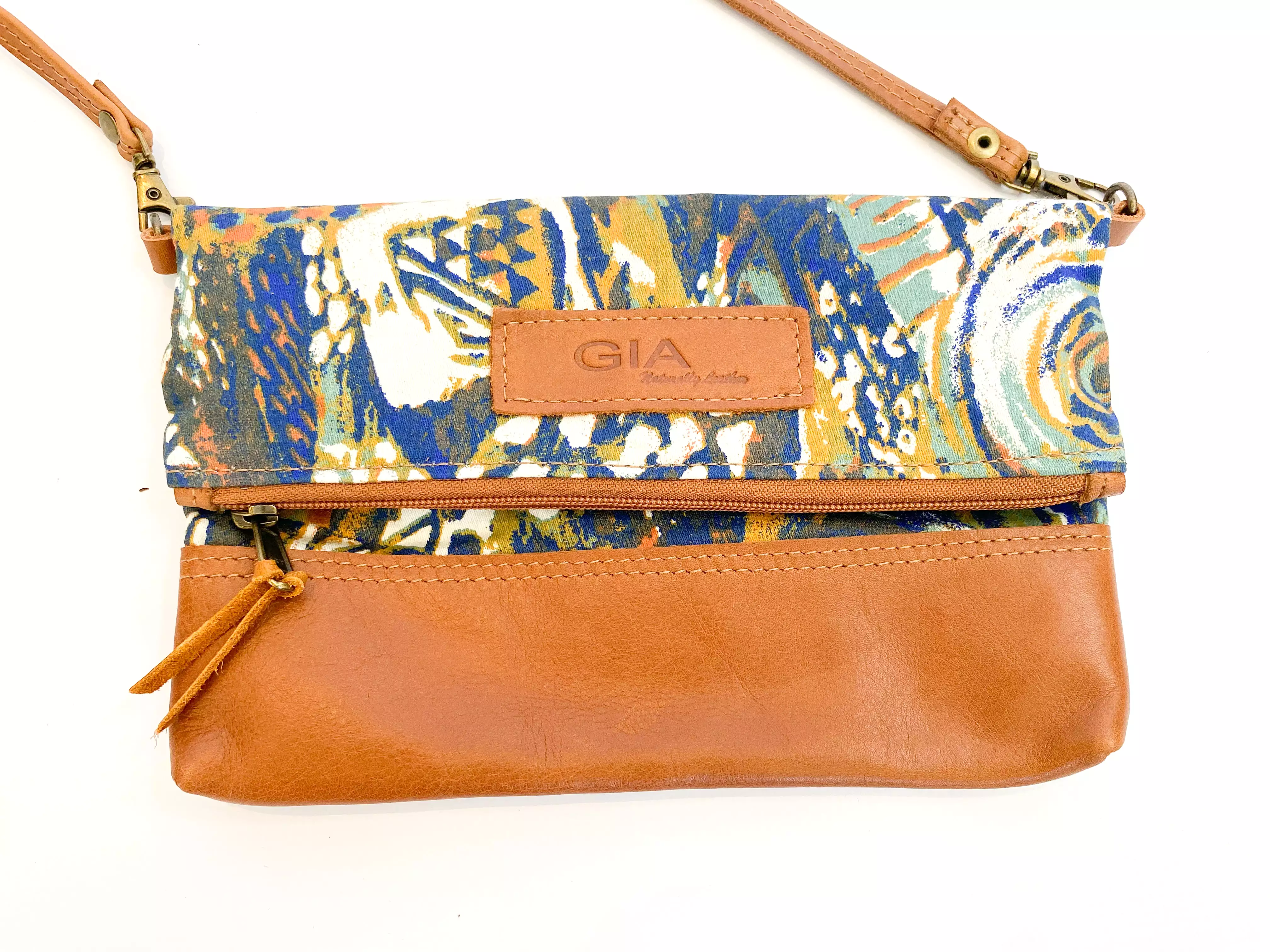 Gia leather multi art foldover bag