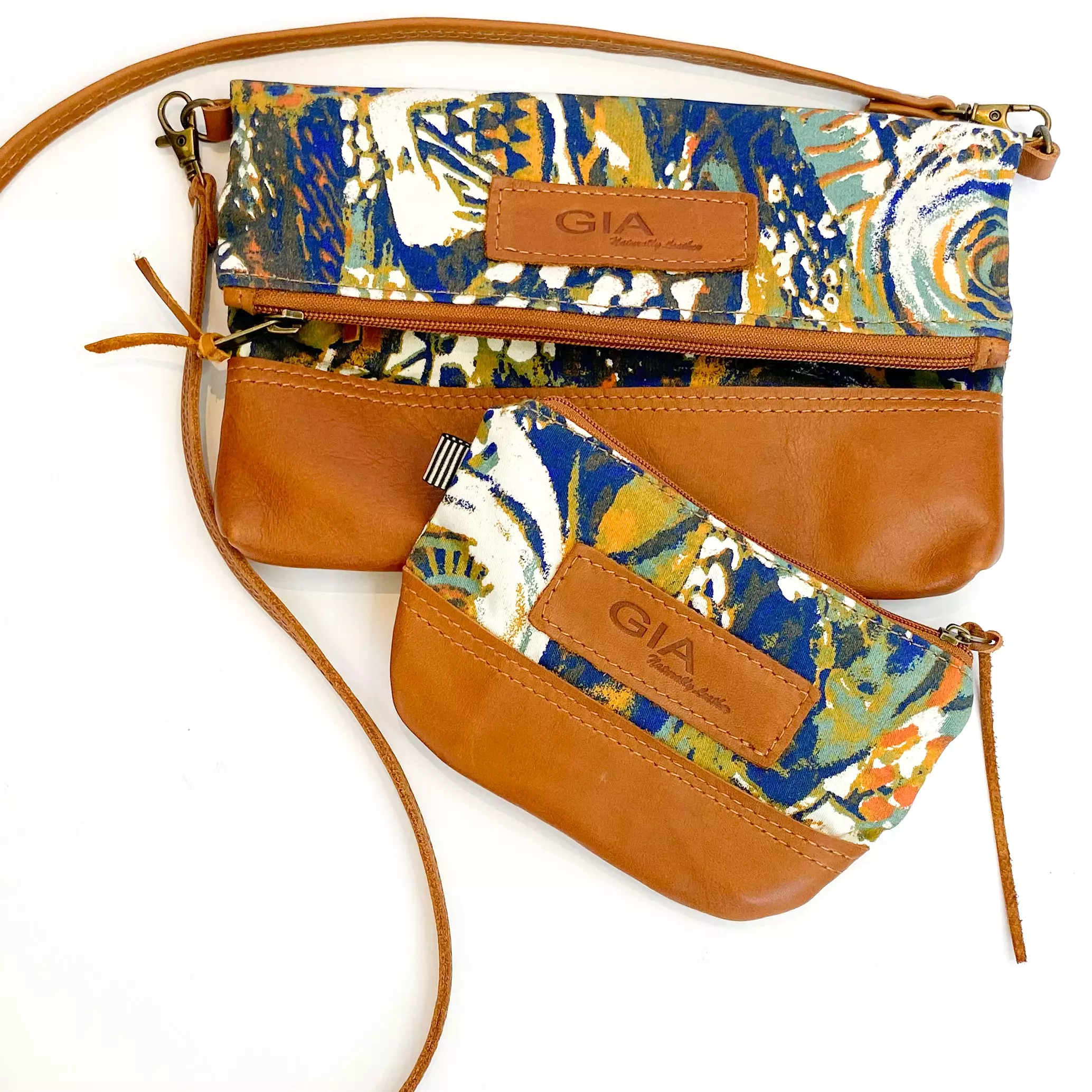 Gia leather multi art foldover bag