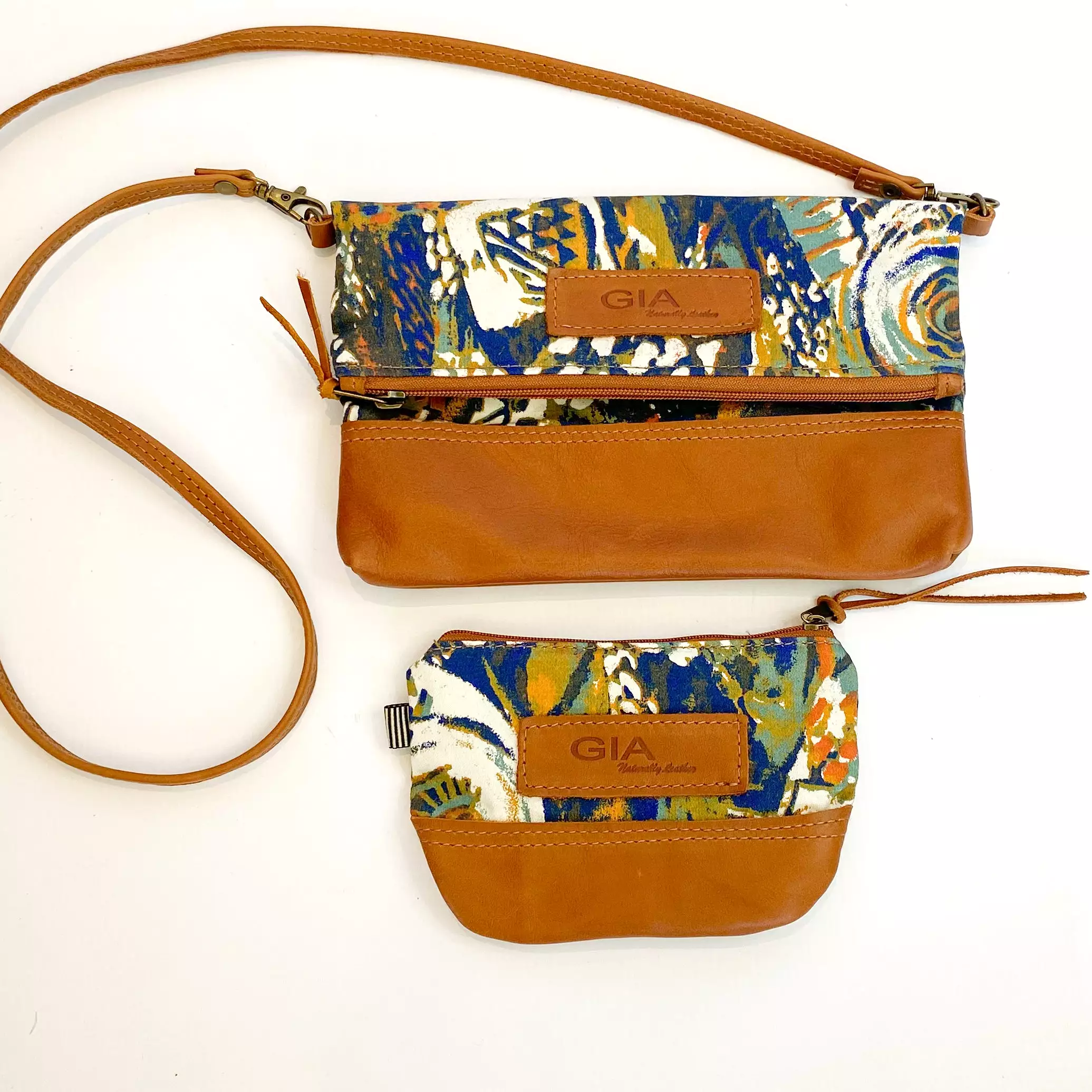 Gia leather multi art foldover bag