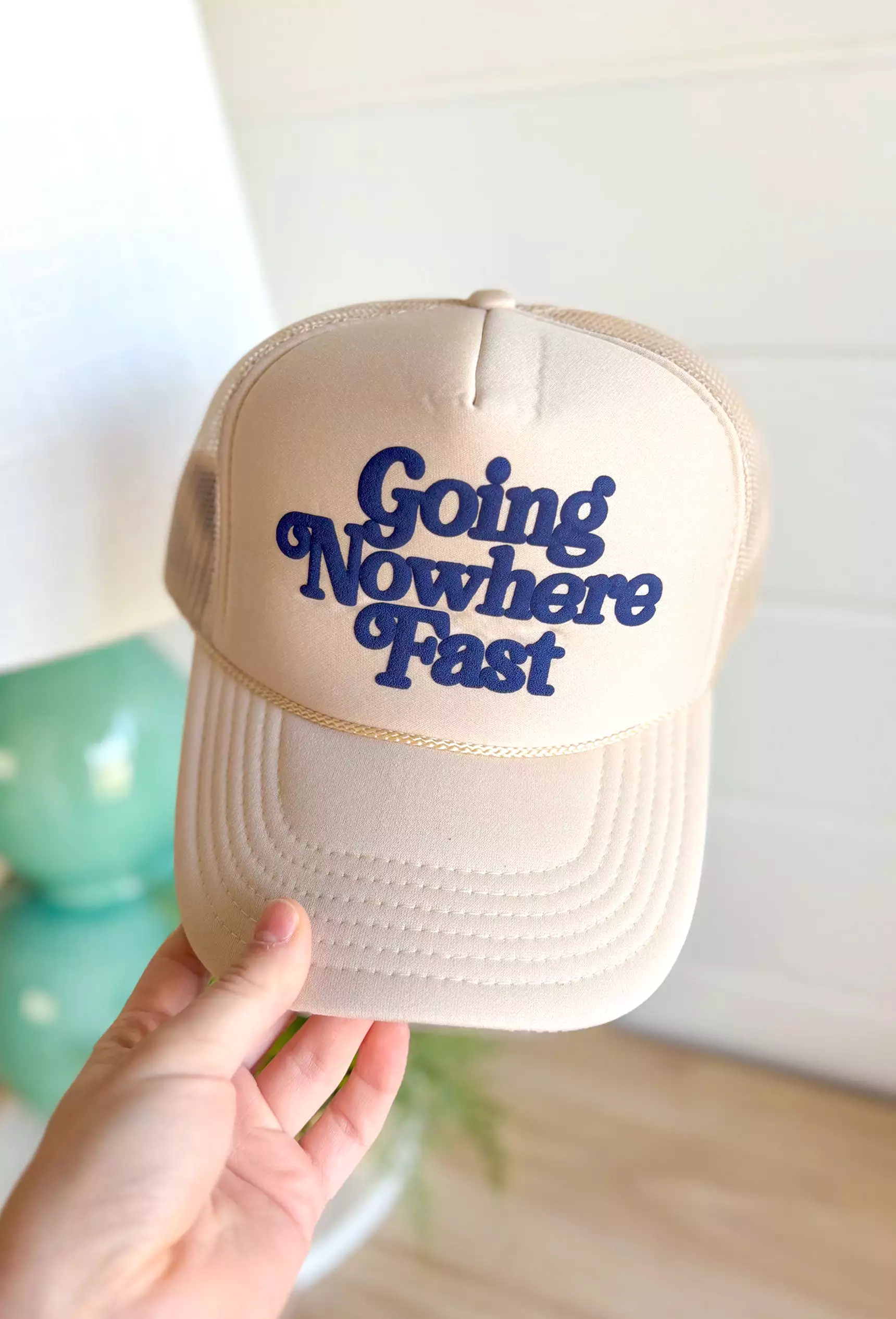 Going Nowhere Fast Trucker Hat in Tan