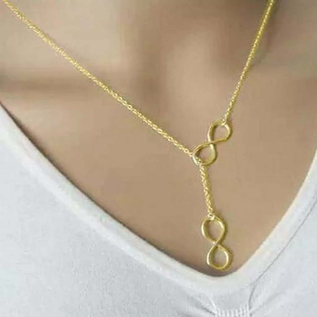 Gold Double Infinity Lariat Necklace