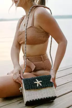 Gold Starfish Crossbody Straw Purse