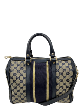 Gucci Monogram Canvas Web Boston Bag with Shoulder Strap