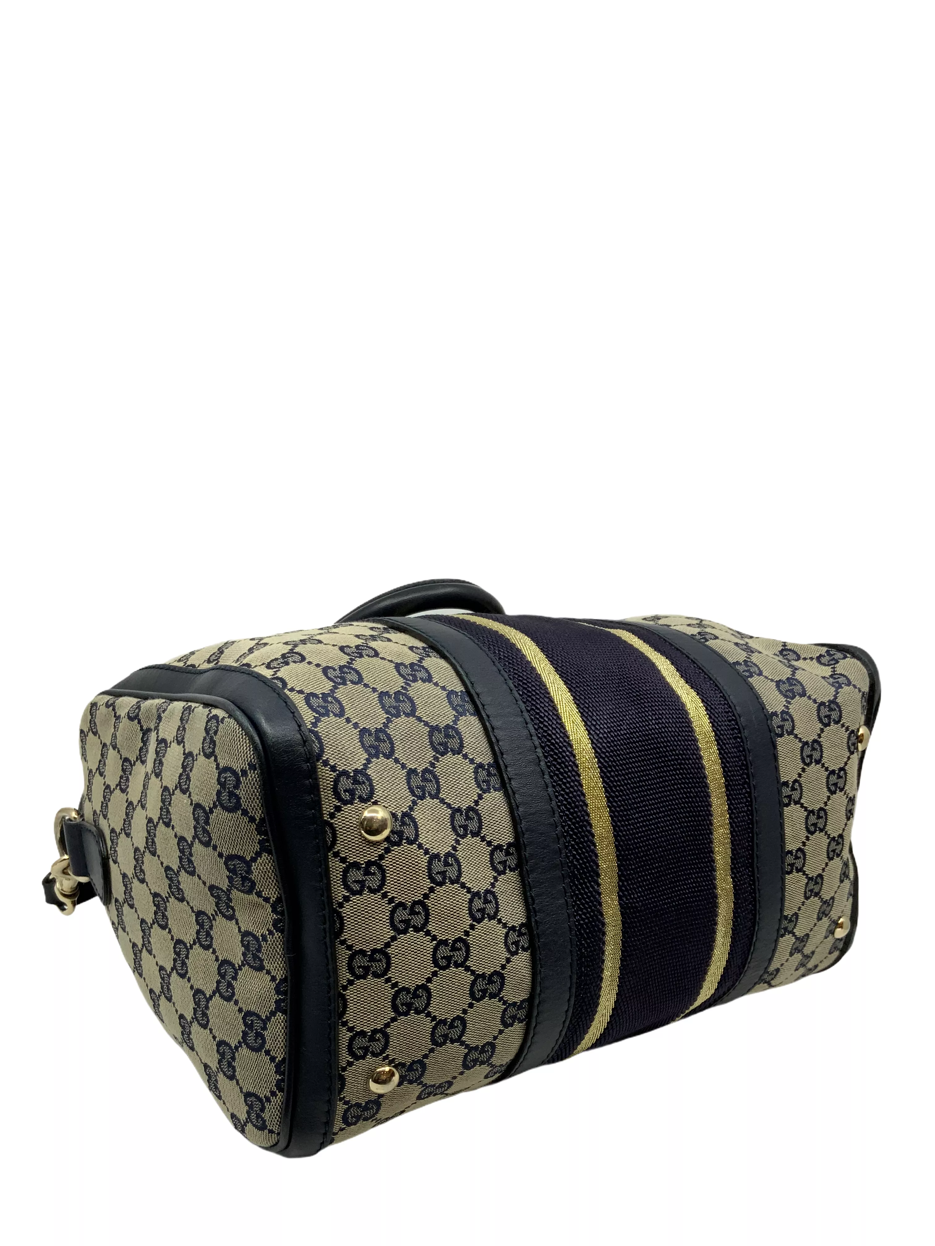 Gucci Monogram Canvas Web Boston Bag with Shoulder Strap