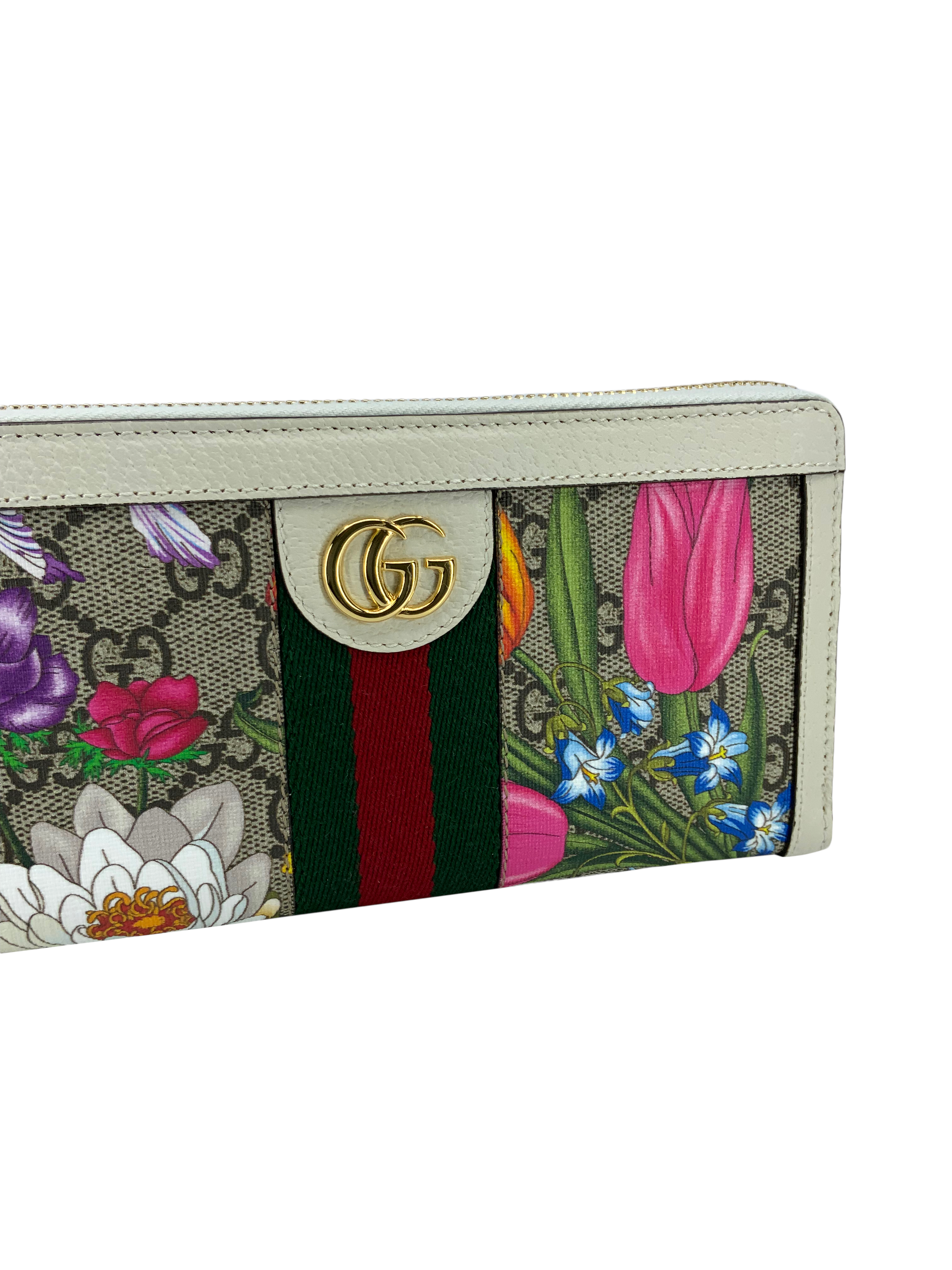 Gucci Ophidia Flora Web Zip Around Wallet NEW