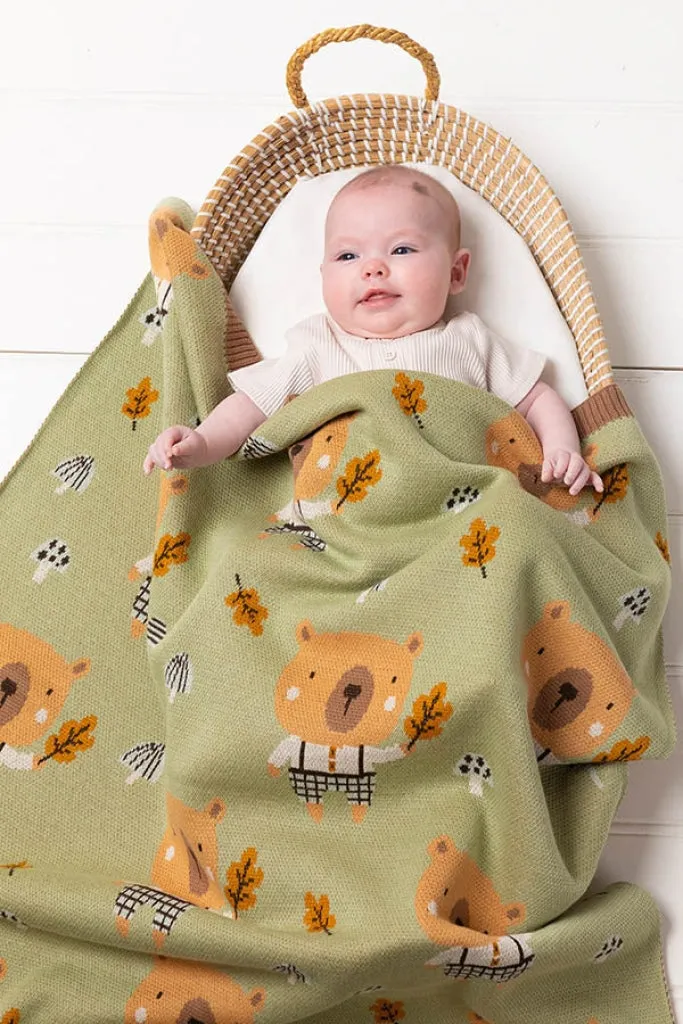 Indus - Baby Blanket - Bruce Bear - Sage & Caramel