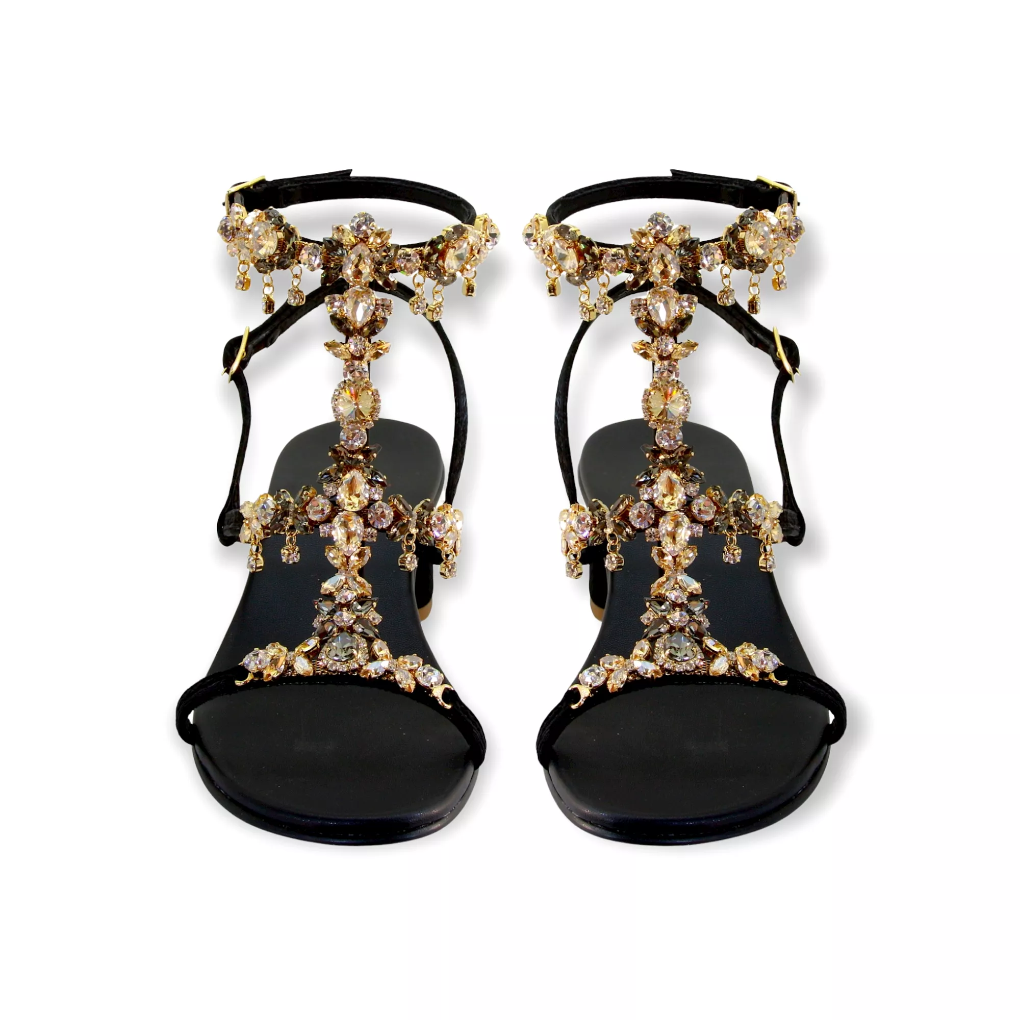 Matilde Jewel Sandals With Grey Diamond Crystals And Block Heel