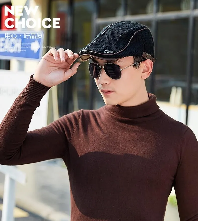 Men's High Quality Winter Casquette Homme Boina Leather Flat Cap Beret