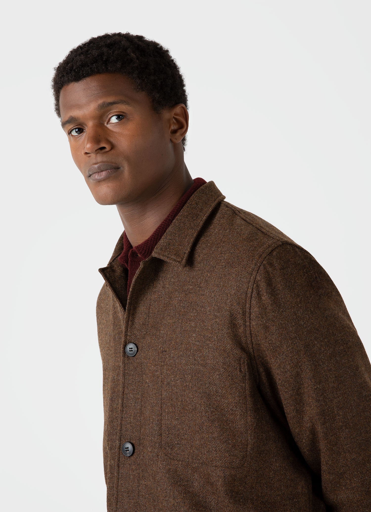 Men's Wool Twin Pocket Jacket in Mid Brown Melange