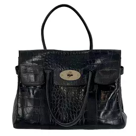 Mulberry Black Embossed Leather Large Heritage Bayswater Bag