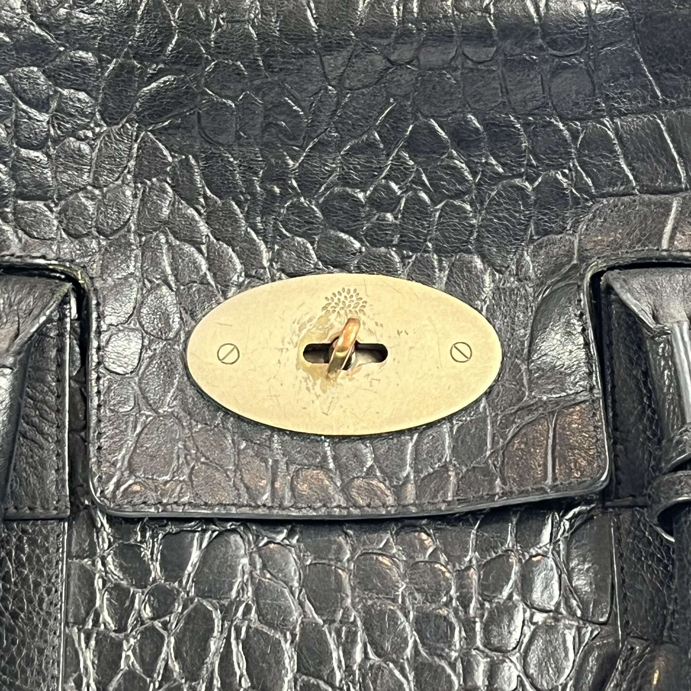 Mulberry Black Embossed Leather Large Heritage Bayswater Bag