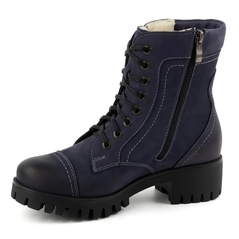 Olivier Women's leather ankle boots, winter insulated boots, 272BB, navy blue