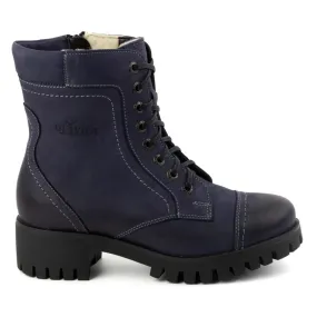 Olivier Women's leather ankle boots, winter insulated boots, 272BB, navy blue