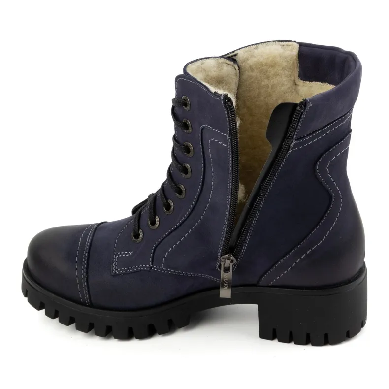 Olivier Women's leather ankle boots, winter insulated boots, 272BB, navy blue