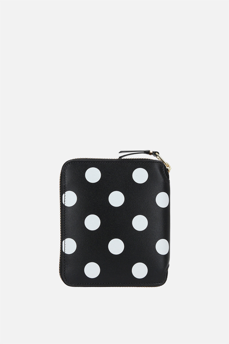 polka dot print smooth leather zip-around wallet