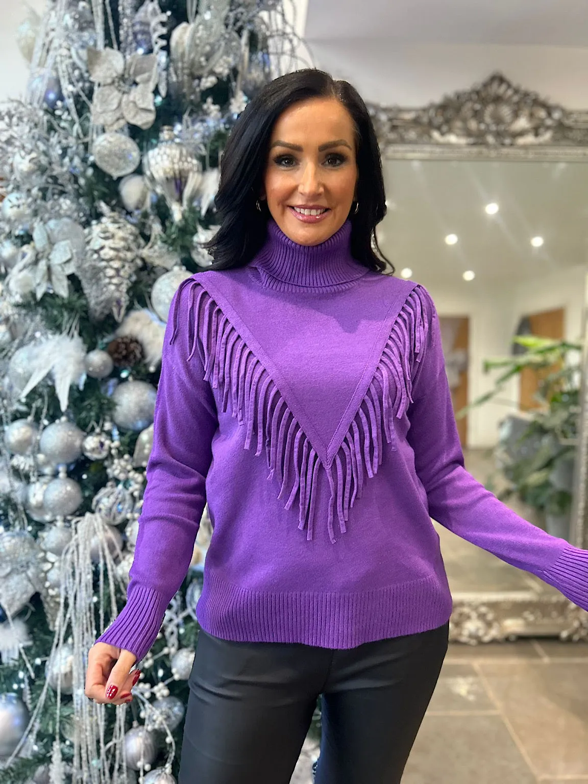 Purple Tassel Front Roll Neck Danni