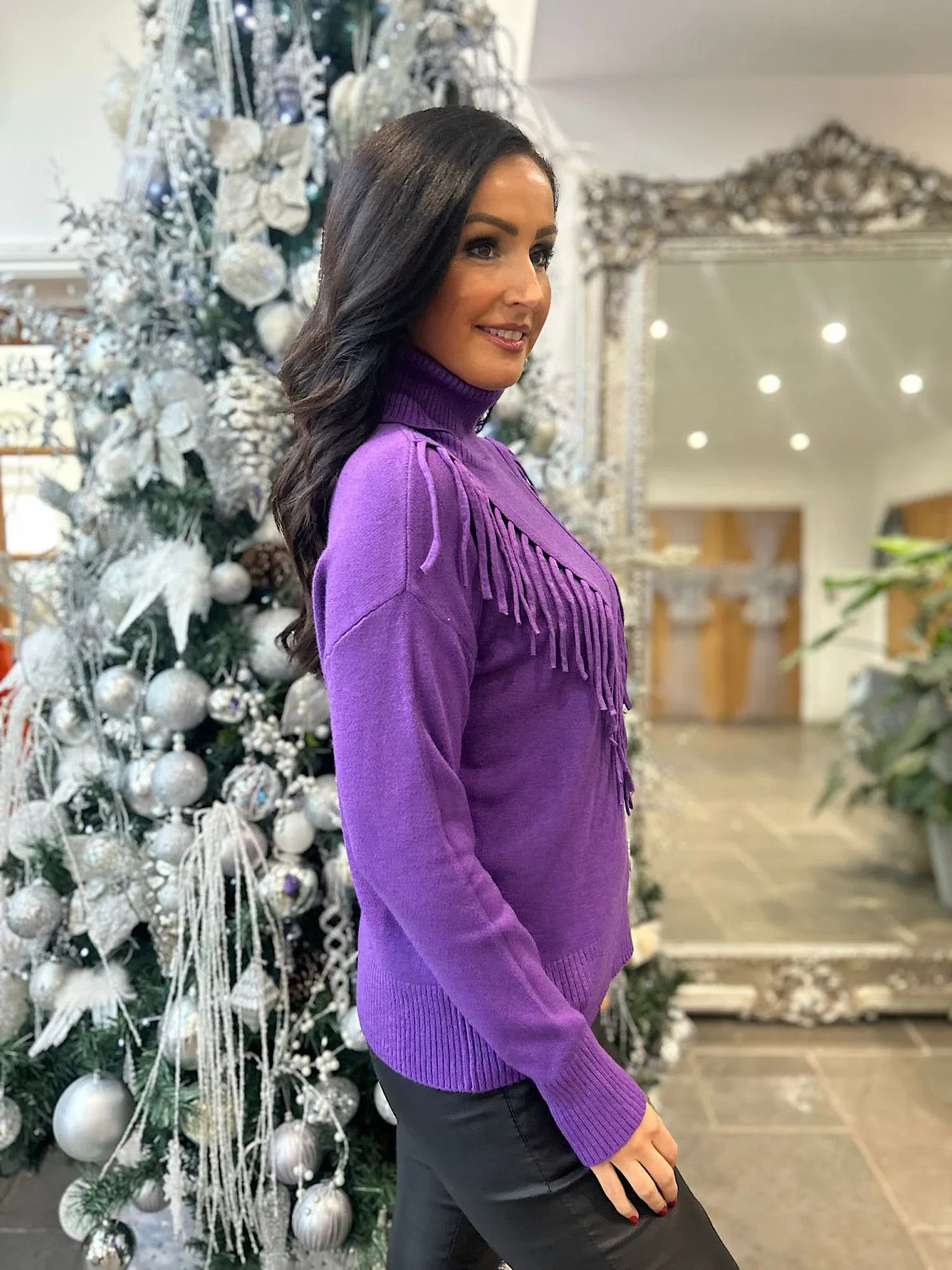 Purple Tassel Front Roll Neck Danni